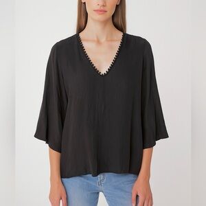 Maje embellished V-neck black flare sleeve blouse NEW